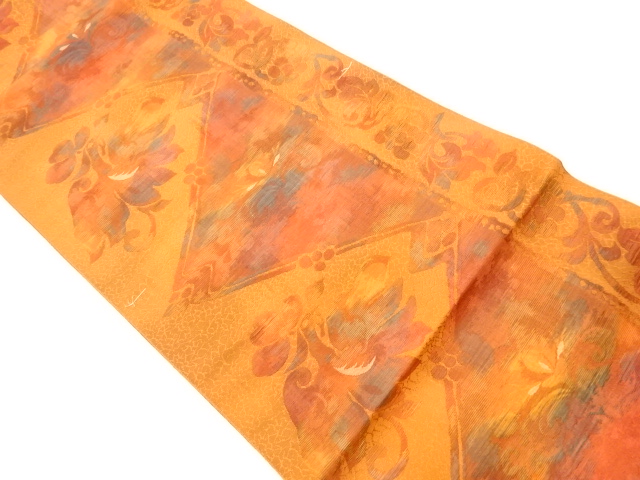 JAPANESE KIMONO / VINTAGE NAGOYA OBI / CHIKUZEN HAKATA / WOVEN BIRDS & FLORAL PLANTS